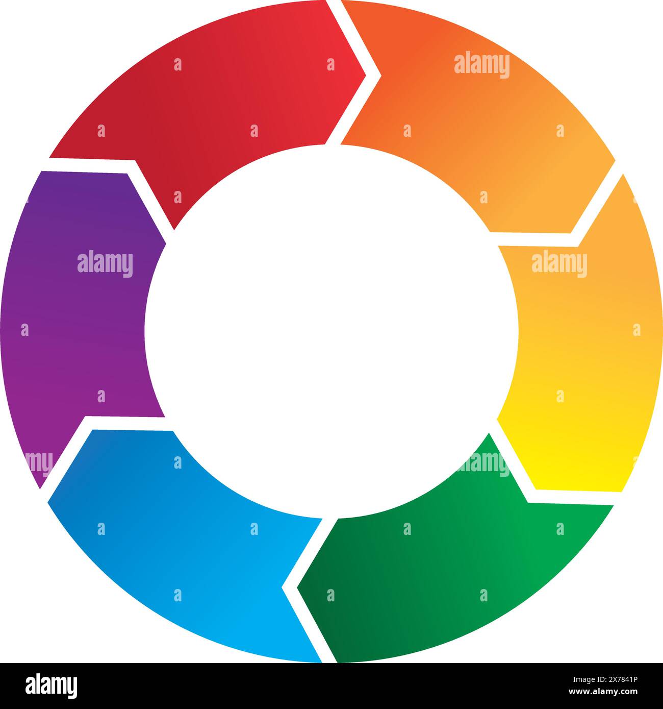 Regenbogenfarbene Stücke, die als Pfeile geformt sind und ein Symbol der Einheit bilden Stock Vektor