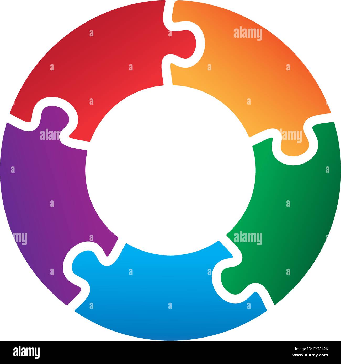 Regenbogenfarbene Puzzleteile, die ein kreisförmiges Einheitssymbol bilden Stock Vektor