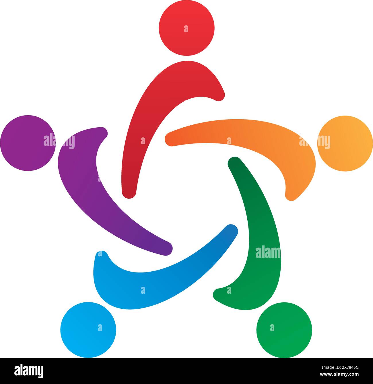 Fünf farbenfrohe abstrakte menschliche Figuren in einer strahlenden Formation Stock Vektor
