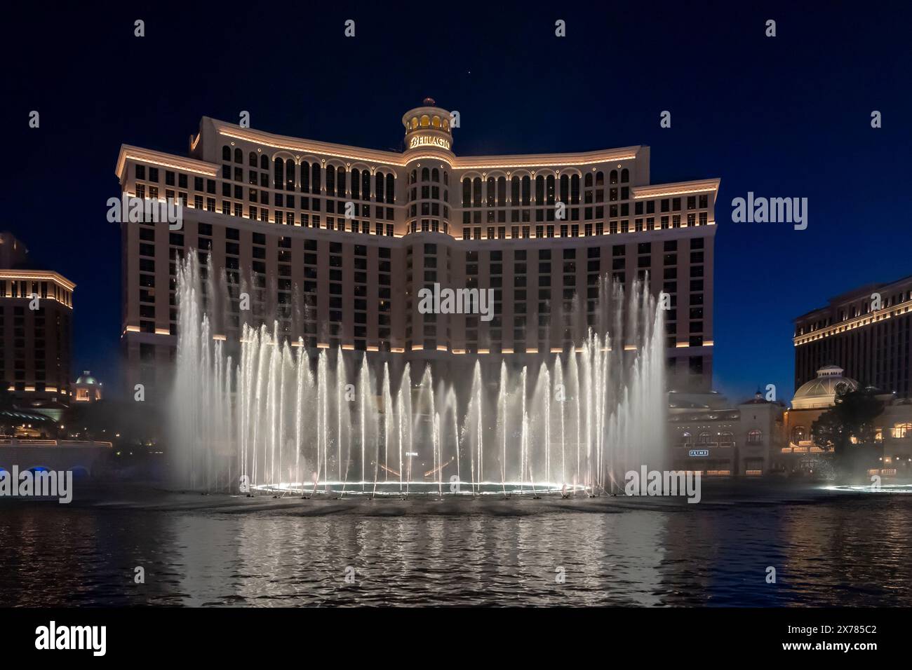 Bellagio Fountains in the Night in Las Vegas, NV, USA. Stockfoto