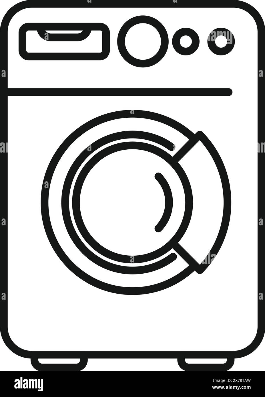 Vereinfachte schwarze Strichgrafik einer Frontloading-Waschmaschine, die für die Verwendung mit Icon geeignet ist Stock Vektor