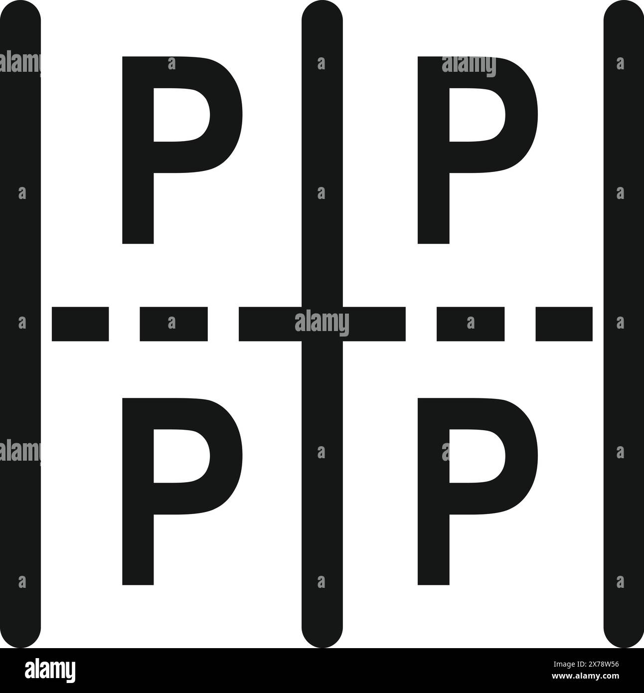 Abstraktes Design mit schwarzen „p“-Buchstaben, die eine visuelle Illusion auf weißem Hintergrund erzeugen Stock Vektor