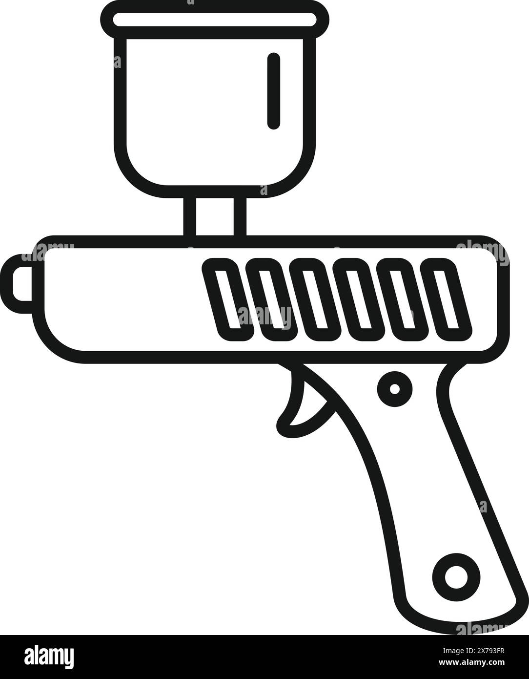 Schwarz-weiße Strichgrafik einer handgehaltenen Farbspritzpistole für Automobil- oder künstlerische Arbeiten Stock Vektor