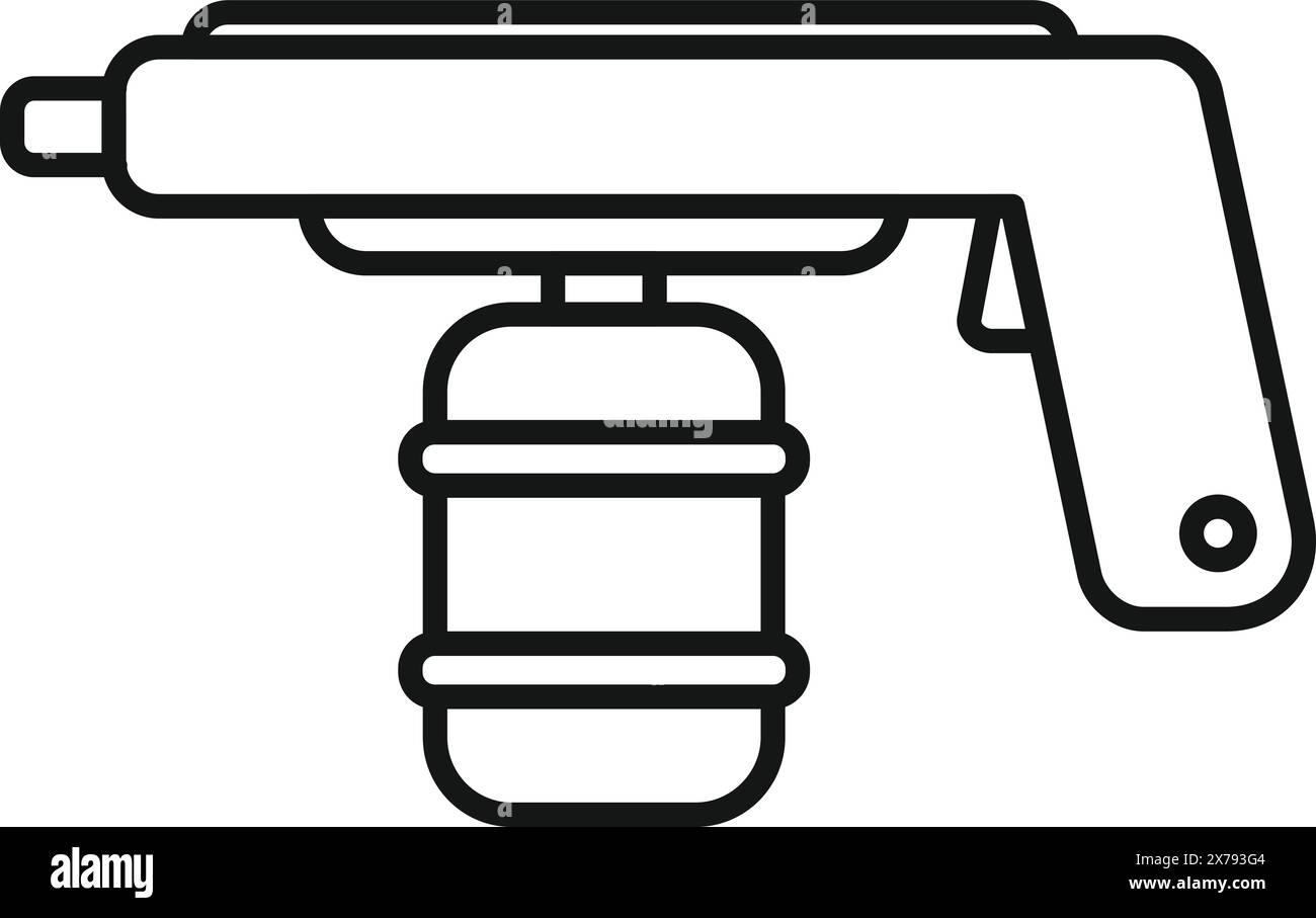 Einfache schwarz-weiße Umrisse einer Farbspritzpistole, ideal für Symbole, Handbücher und Anleitungsmaterialien Stock Vektor