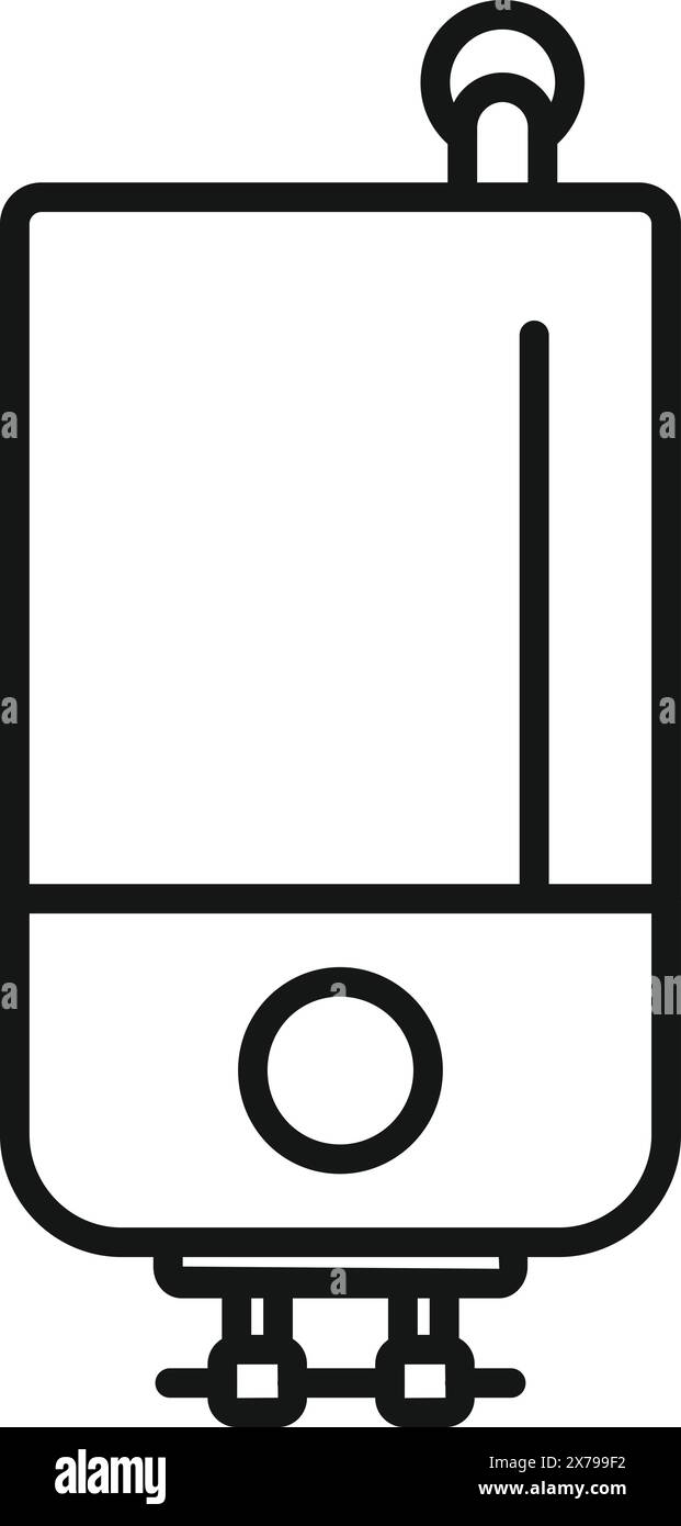 Schwarz-weiße Strichgrafik eines wandmontierten elektrischen Warmwasserbereiters für den Heimgebrauch Stock Vektor