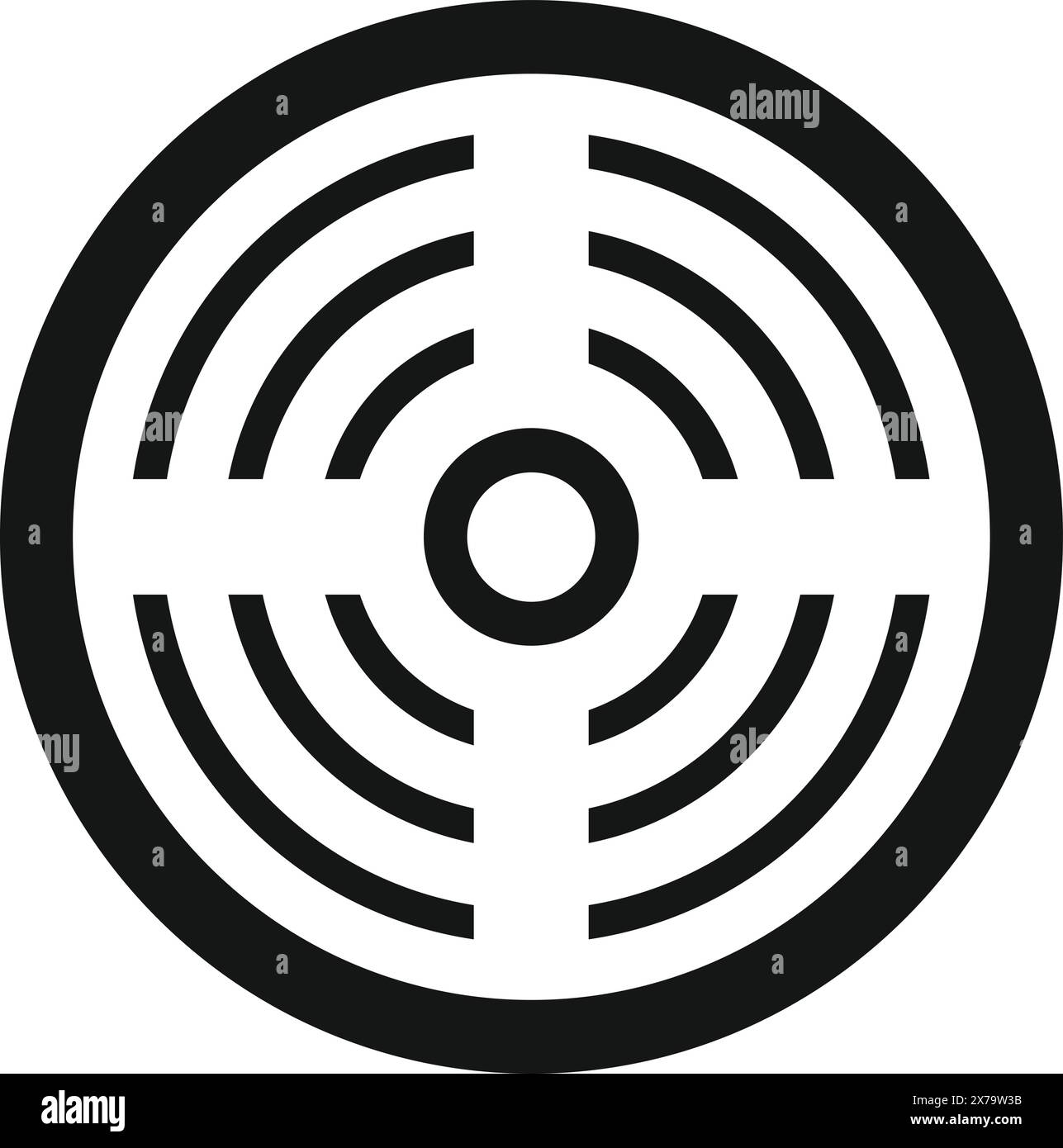 Vereinfachtes Labyrinth in Schwarzweiß, das Auswahl, Herausforderung oder Komplexität repräsentiert Stock Vektor