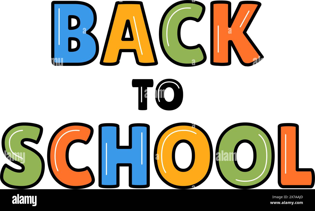 Zurück zur Schule Retro Groovy Art. Schriftzug in bunten Farben. Design auf transparentem Hintergrund. Stock Vektor