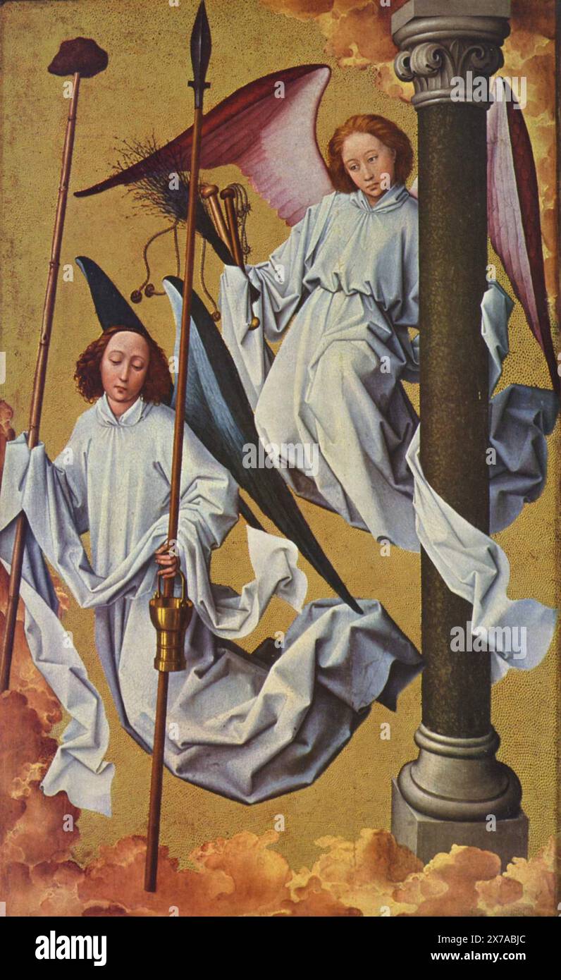 Zwei Engel mit der Säule auf der Christus geißelt wurde Rogier van der Weyden - Stockfoto