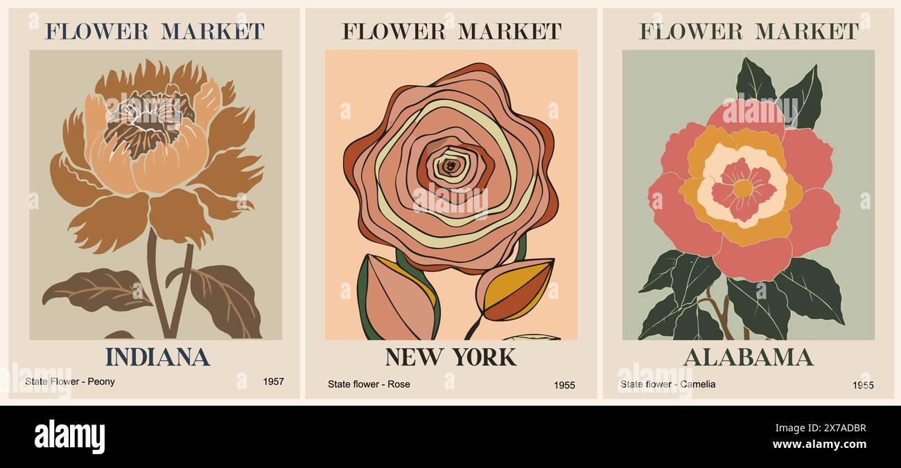 Abstraktes Poster des Blumenmarktes USA. Stock Vektor