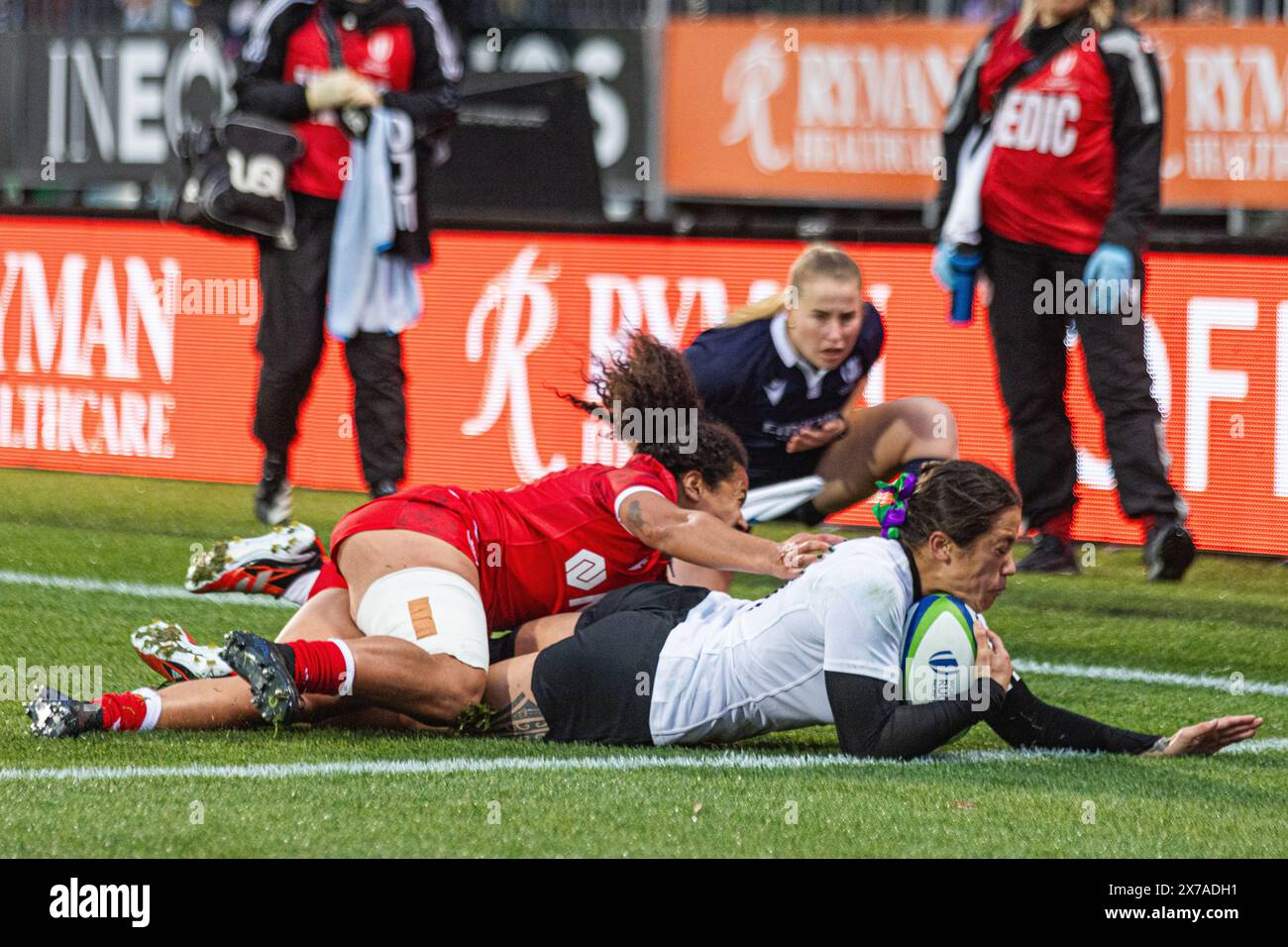 Christchurch, Neuseeland, 19. Mai 2024. Katelyn Vahaakolo aus Neuseeland hat einen Versuch während des Zusammenpralls der Pacific Four Series 2024 zwischen den Black Ferns und Kanada im Apollo Projects Stadium von Christchurch gemacht. Quelle: James Foy/Alamy Live News Stockfoto Christchurch, Neuseeland, 19. Mai 2024. Katelyn Vahaakolo aus Neuseeland hat einen Versuch während des Zusammenpralls der Pacific Four Series 2024 zwischen den Black Ferns und Kanada im Apollo Projects Stadium von Christchurch gemacht. Quelle: James Foy/Alamy Live News Stockfoto