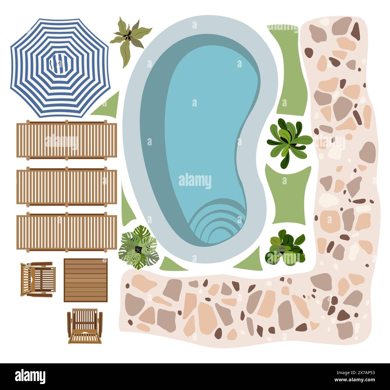 Blick von oben auf die Terrasse, Landschaftsgestaltung der Terrasse. Stock Vektor