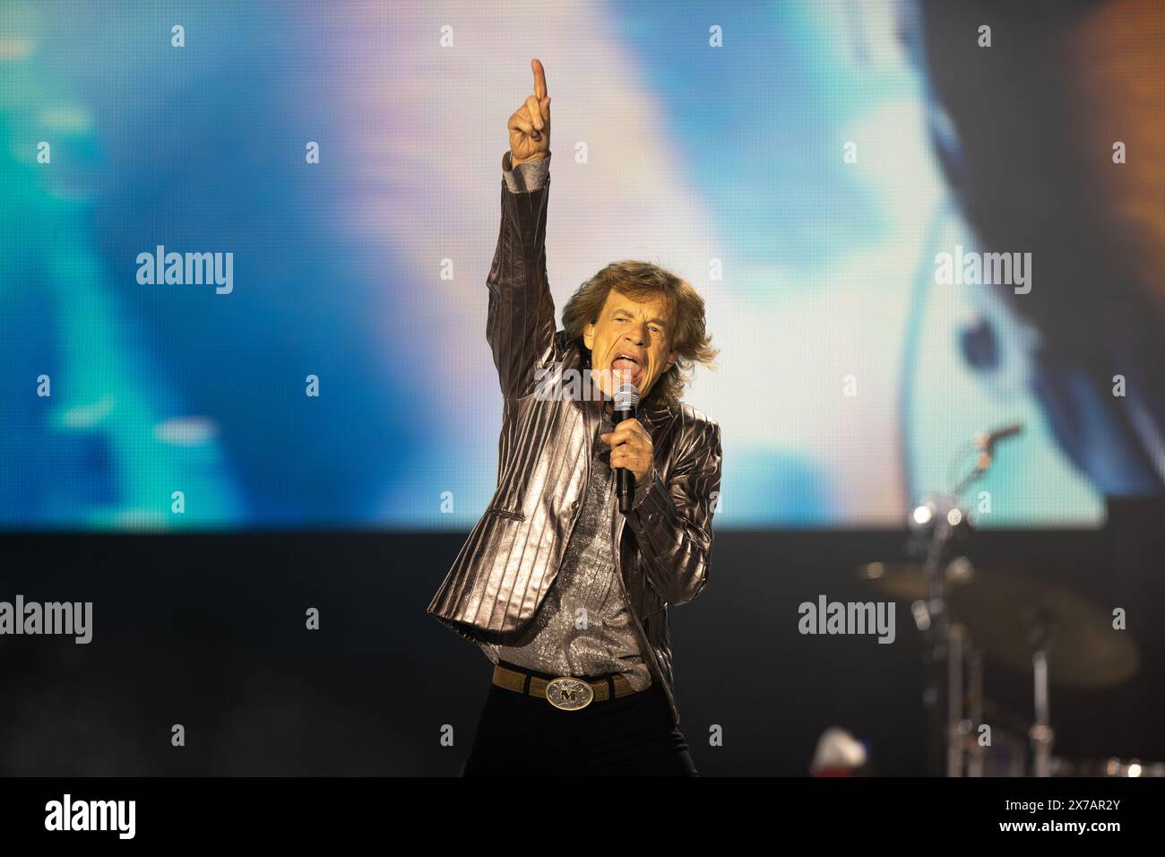 Houston, Texas, Usa. April 2024. Mick Jagger tritt am 28. April 2024 mit den Rolling Stones im NRG Stadium in Houston, Texas auf. (Foto: Reginald Mathalone/NurPhoto) Credit: NurPhoto SRL/Alamy Live News Stockfoto