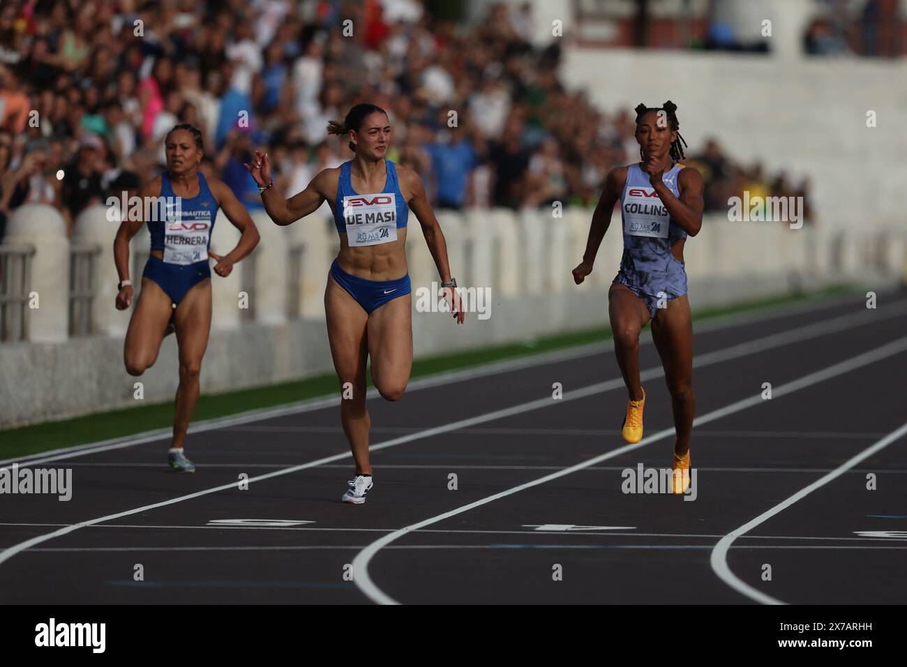 Rom, Italien 18.05.2024: Shania Collins USA und Arianna de Masi (ITA) während des 100-Meter-Leichtathletikrennens der Frauen während des Rome Sprint Festivals 2024 in St. Stockfoto