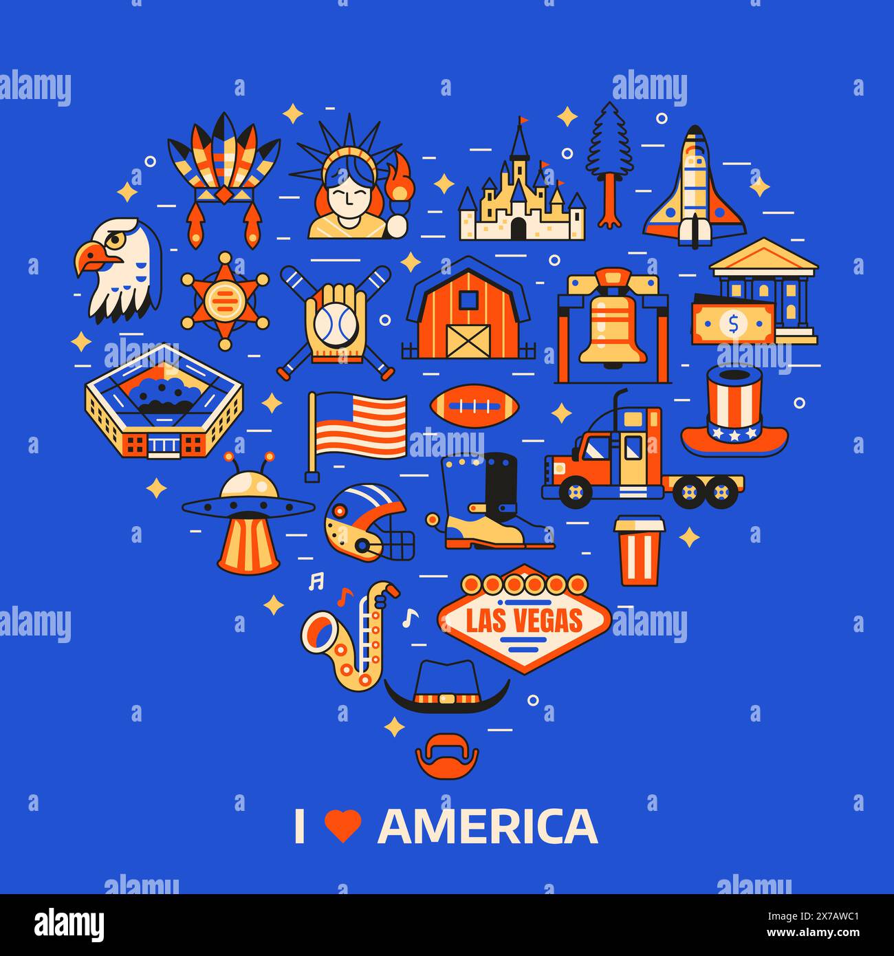 Liebe USA Herzmuster mit Amerika Icons Stock Vektor