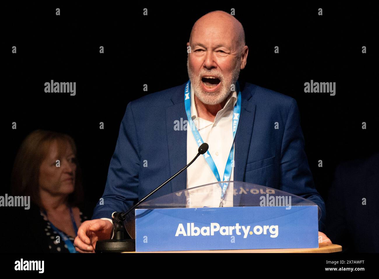 Lochgelly, Schottland, 18. Mai 2024. Alba Party Spring Campaign Conference im Lochgelly Centre in Lochgelly, Fife. PIC; Rede von George Kerevan Stockfoto