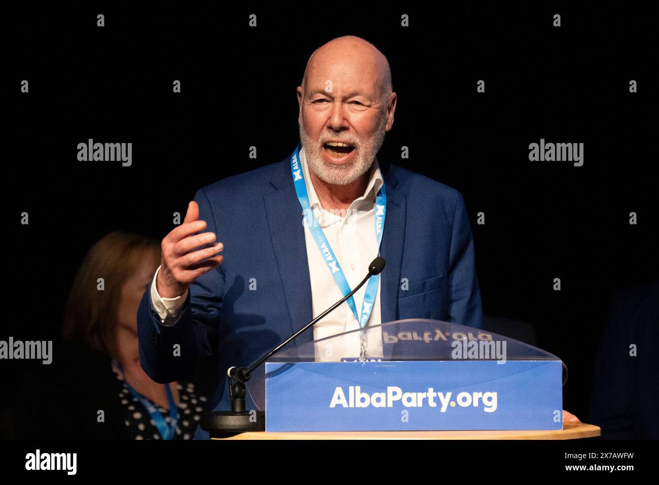 Lochgelly, Schottland, 18. Mai 2024. Alba Party Spring Campaign Conference im Lochgelly Centre in Lochgelly, Fife. PIC; Rede von George Kerevan Stockfoto
