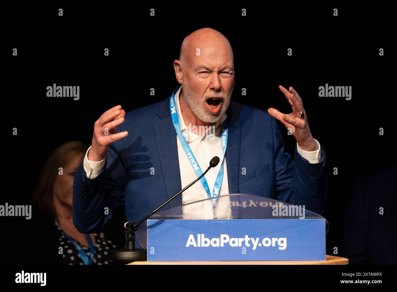 Lochgelly, Schottland, 18. Mai 2024. Alba Party Spring Campaign Conference im Lochgelly Centre in Lochgelly, Fife. PIC; Rede von George Kerevan Stockfoto