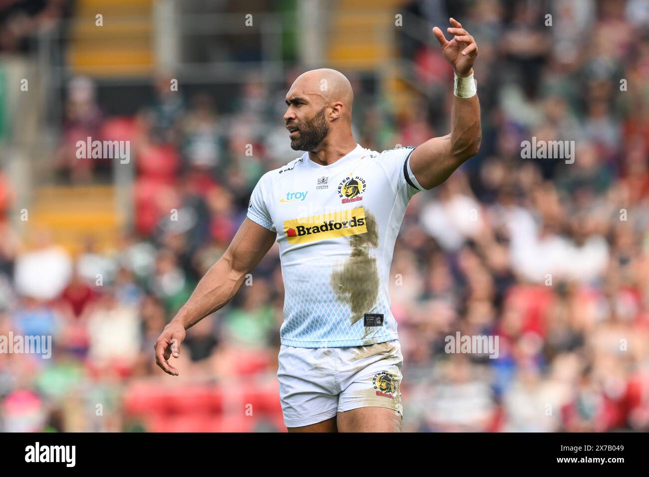 Olly Woodburn von Exeter Chiefs während des Gallagher Premiership Matches Leicester Tigers vs Exeter Chiefs in Mattioli Woods Welford Road, Leicester, Vereinigtes Königreich, 18. Mai 2024 (Foto: Craig Thomas/News Images) in, am 18. Mai 2024. (Foto: Craig Thomas/News Images/SIPA USA) Credit: SIPA USA/Alamy Live News Stockfoto