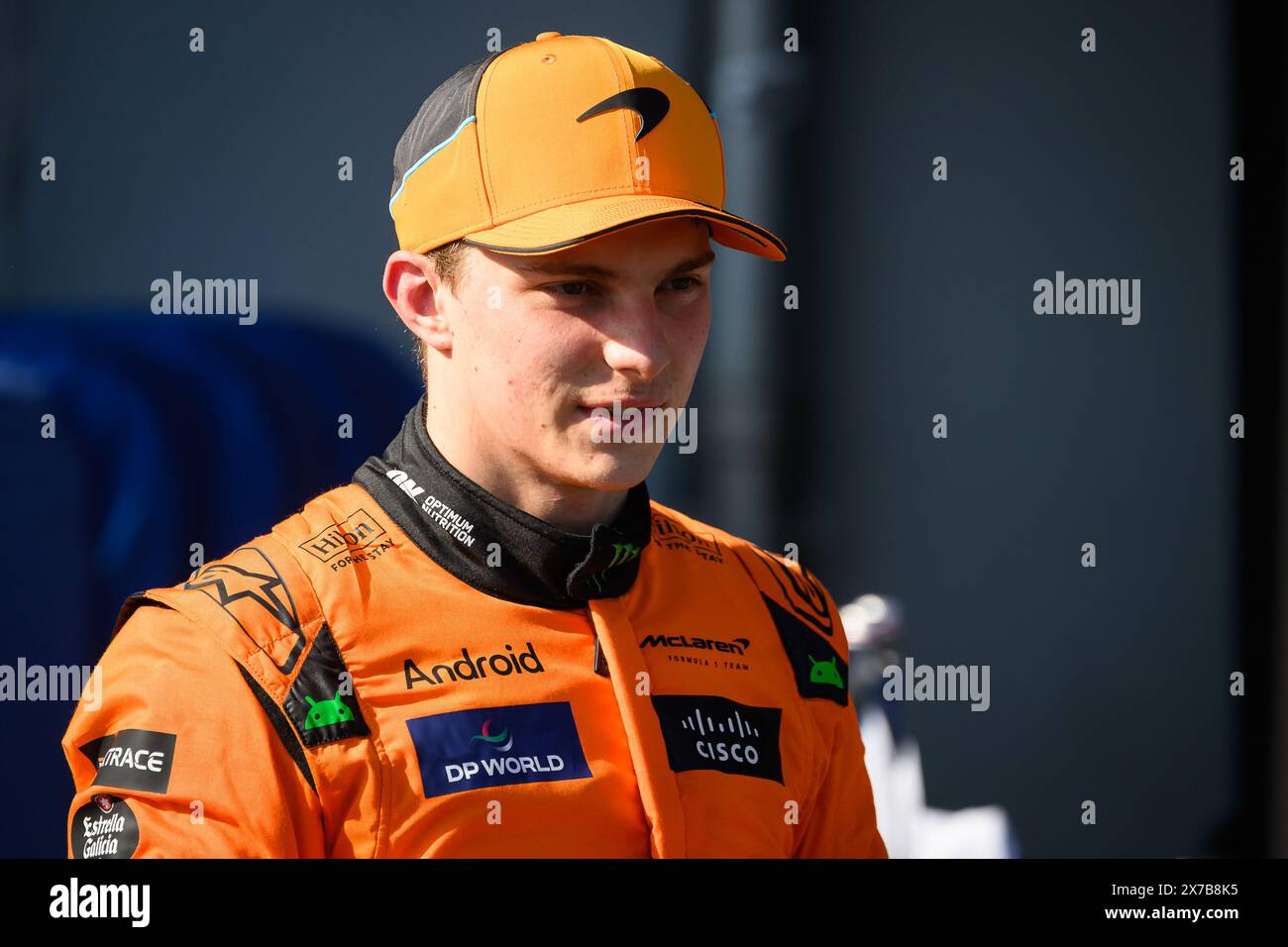 Oscar Piastri, australischer Fahrer des McLaren Formula 1 Teams, reagiert nach dem Qualifying der Formel 1 MSC Cruises Gran Premio del Made in Italy e Dell’ Emilia-Romagna auf dem Autodromo Enzo e Dino Ferrari del Imola. Stockfoto