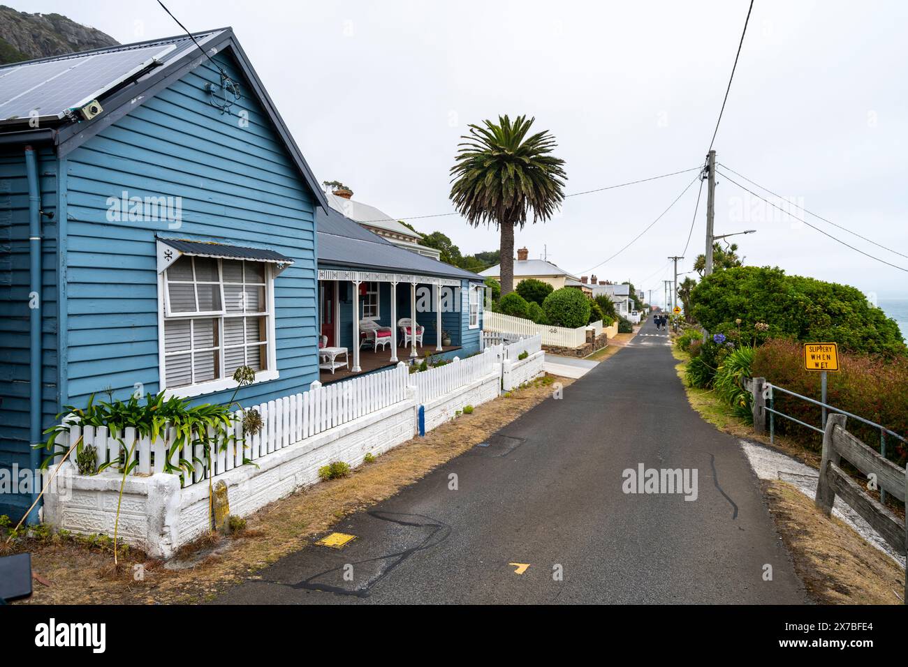 Restaurierte Cottages aus der Kolonialzeit am Stanley Heritage Walk, Stanley, Tasmanien Stockfoto