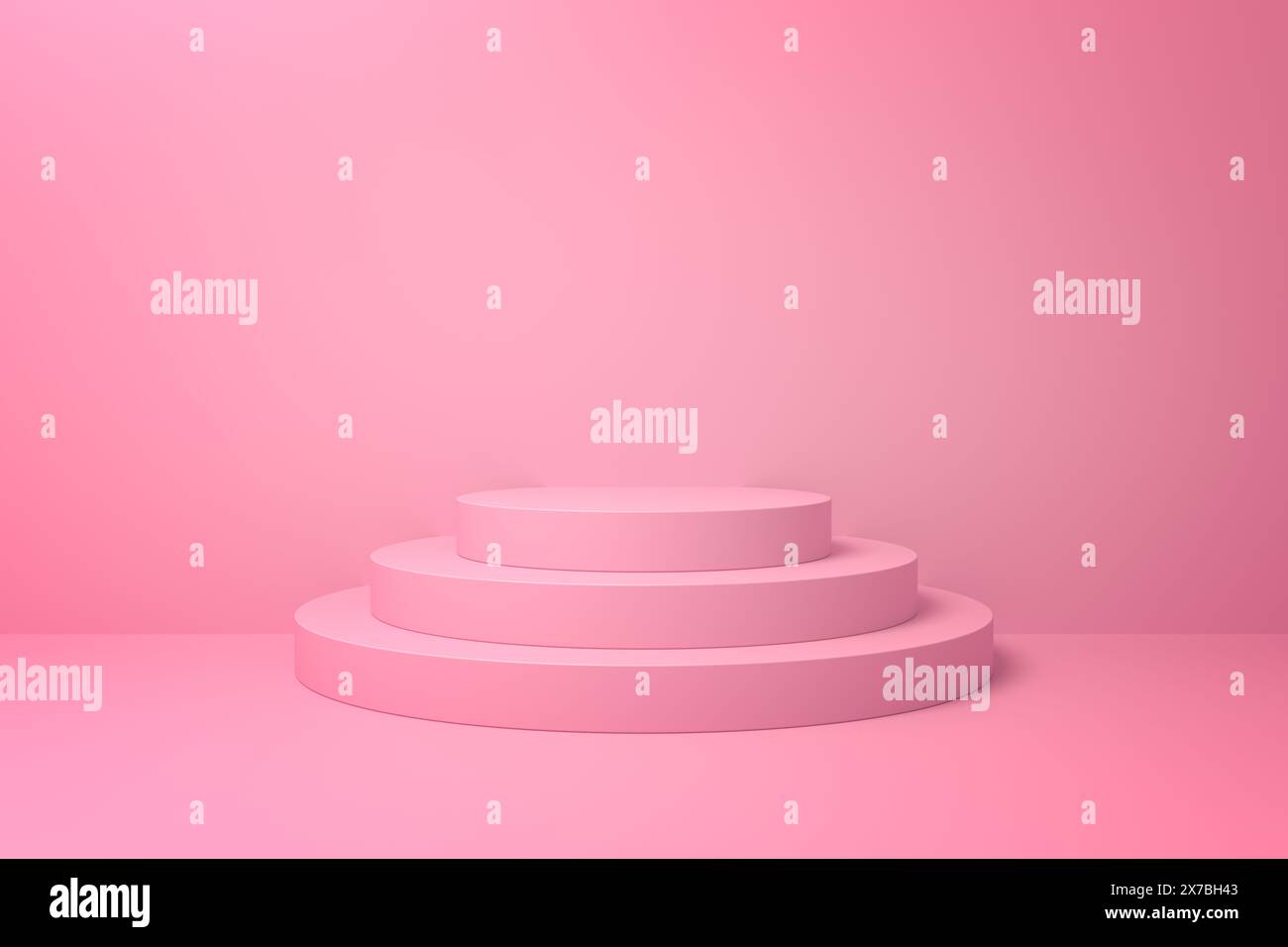 Kreisförmige Tische mit strahlenden Stufen in Pink Stockfoto