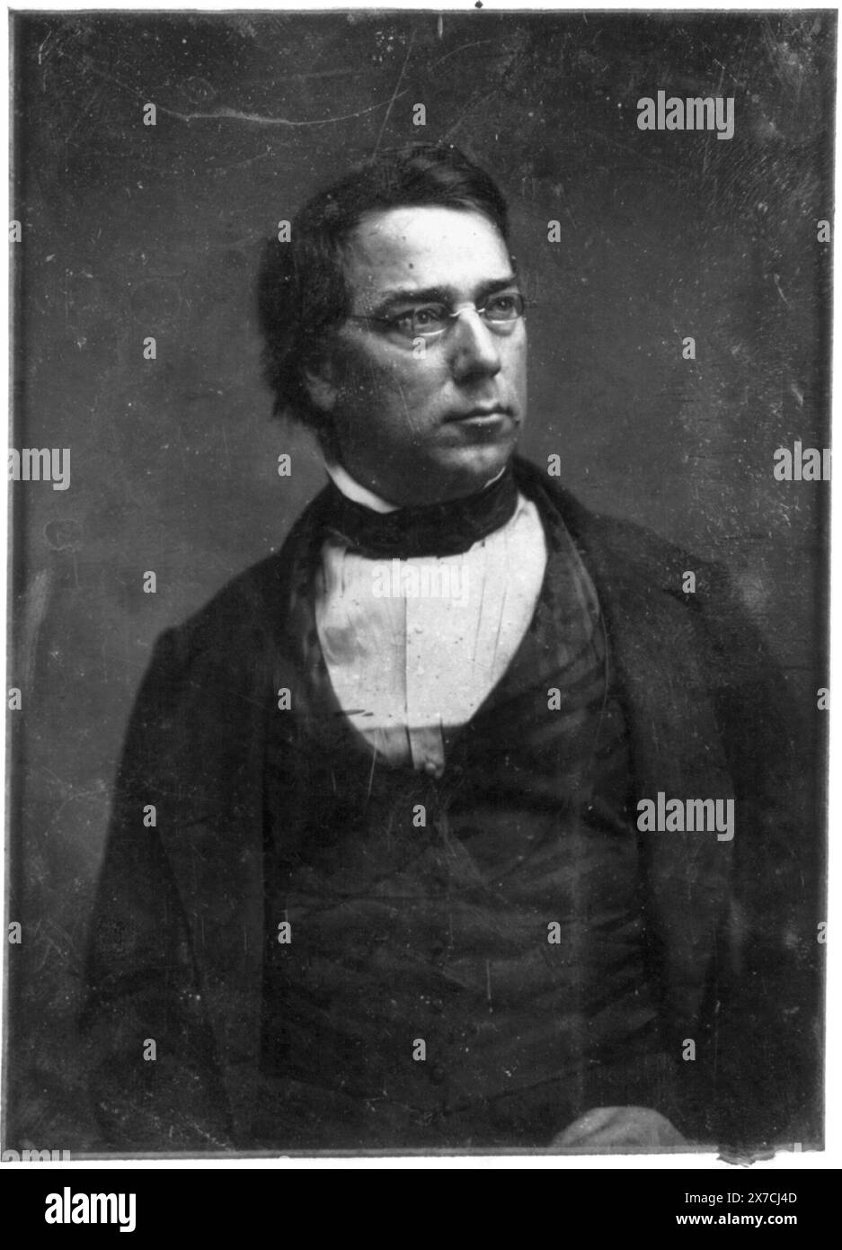 George Perkins Marsh, halblanges Porträt, Kopf drei Viertel nach rechts, mit Brille, Identifikation aus dem Gemälde von George P.A. Healy im Besitz des Dartmouth College., Kratzer auf Rückseite der Platte: 101., Hallmark: Rinhart 50., gegenüber dem Licht / H. Pfister. Washington: Smithsonian Institution Press, 1978, S. 334., Transfer; U.S. war College; 1920. (DLC/PP-1920:46153)., ist Teil der Daguerreotype-Kollektion , produziert von Mathew Brady's Studio. Marsh, George P., (George Perkins), 1801-1882. Stockfoto
