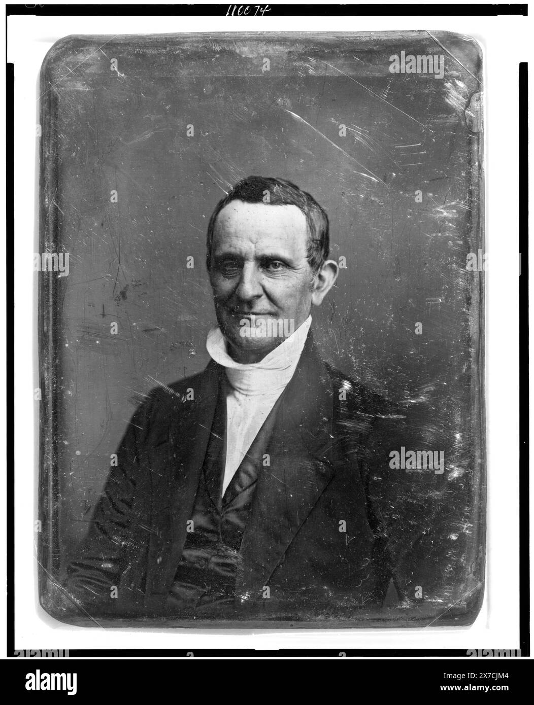 Thomas de Witt, Kopf-und-Schultern-Porträt, fast nach vorne gerichtet, auf der Rückseite der Platte gekratzt: 50; 283., Ecken getrimmt., Hallmark: Rinhart 16., Identifikation bereitgestellt von Owen Blevins (12.11.2012)., Transfer; U.S. war College; 1920; (DLC/PP-1920:46153)., ist Teil von: Daguerreotype Collection , produziert von Mathew Bradys Studio. DeWitt, Thomas, 1791-1874. Stockfoto