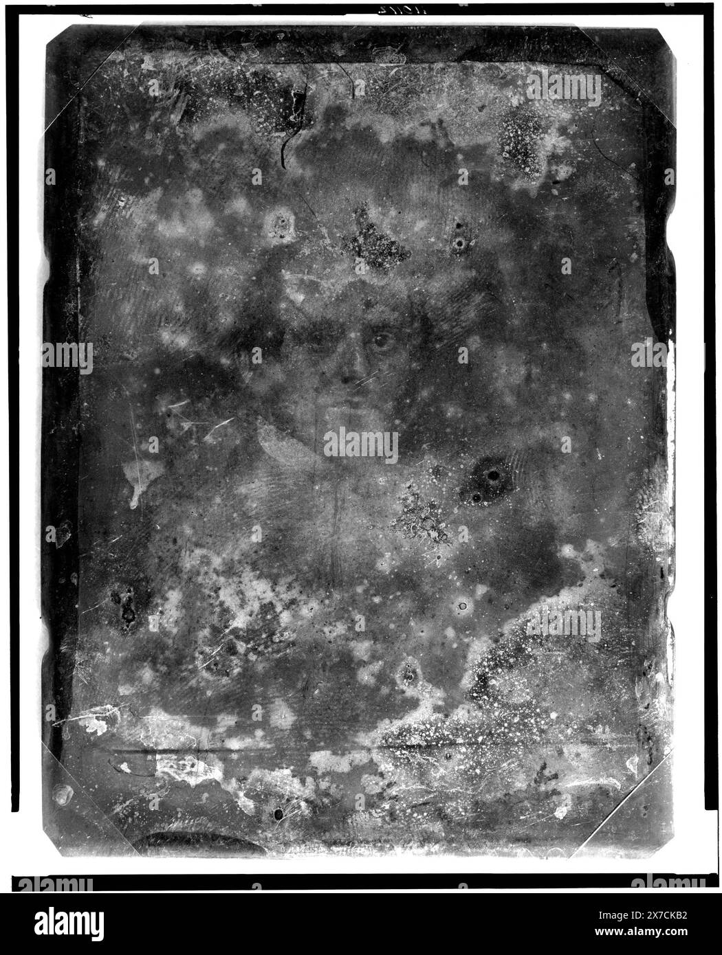 Nicht identifizierter Mann, Kopf-und-Schultern-Porträt, nach vorne gerichtet, auf der Rückseite der Platte verkratzt: 312., Transfer; U.S. war College; 1920; (DLC/PP-1920:46153). ist Teil der Daguerreotype-Sammlung, produziert von Mathew Bradys Studio. Stockfoto