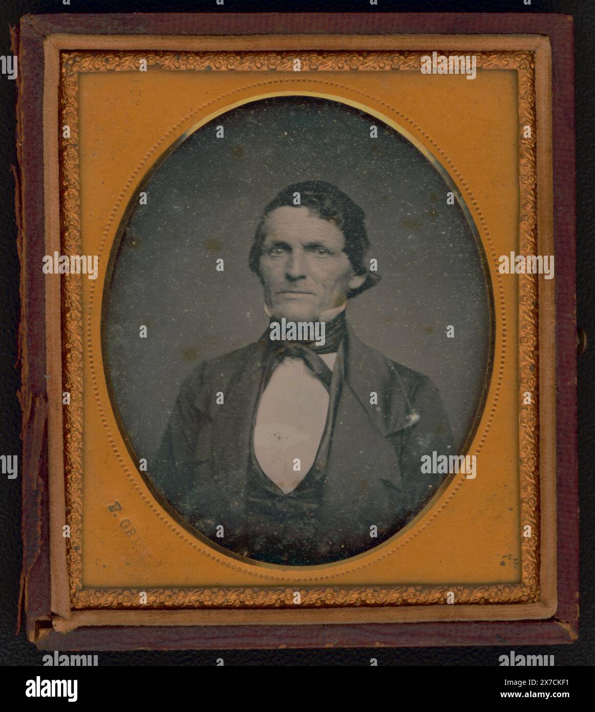 Nicht identifizierter Mann, halblanges Porträt, nach vorne gerichtet, Titel vom Bibliotheksstab. Fall: Rinhart, Nr. 195., geprägt auf Messingmatte: F. Grice., Purchase; Lynn Maillet; 2017; (DLC/PP-2017:034)., ist Teil der Daguerreotype Kollektion Men, 1850-1860. Stockfoto
