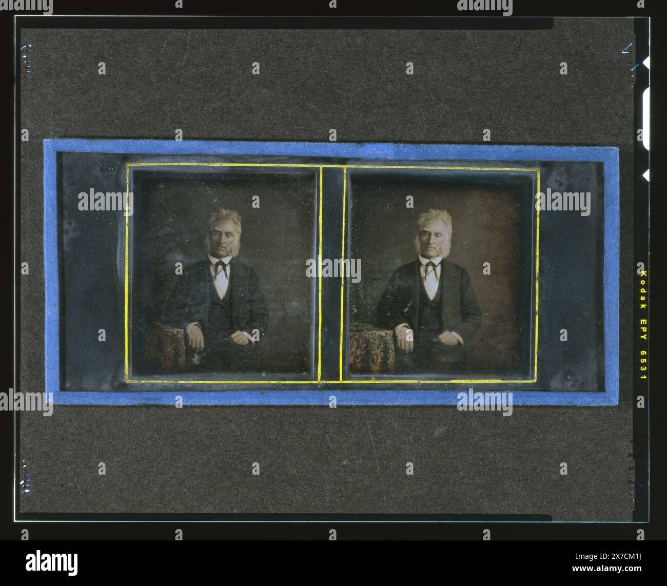 John McAllister, Porträt dreiviertel Länge, sitzend, nach vorne gerichtet, Arm auf Tisch mit Tischdecke, Kauf; Marian S. Carson; 1997; (DLC/PP-1997:105). ist Teil von: Sammlung Daguerreotype , Teil von: Sammlung Marian S. Carson , . McAllister, John, 1786-1877. Stockfoto
