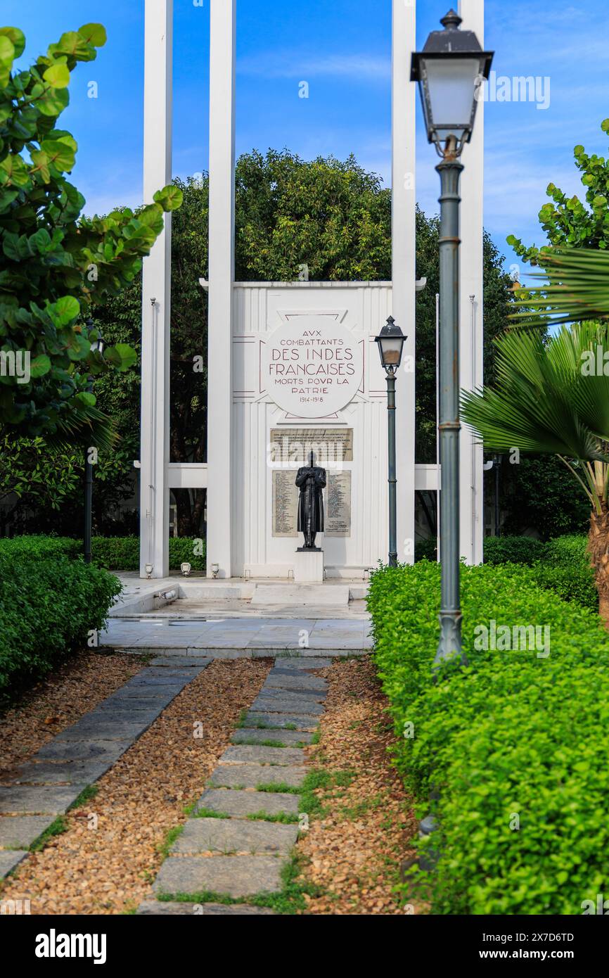Das French war Memorial in Puducherry, Indien, ist den Bewohnern von Französisch-Indien gewidmet, die während des Ersten Weltkriegs für das Land starben Stockfoto