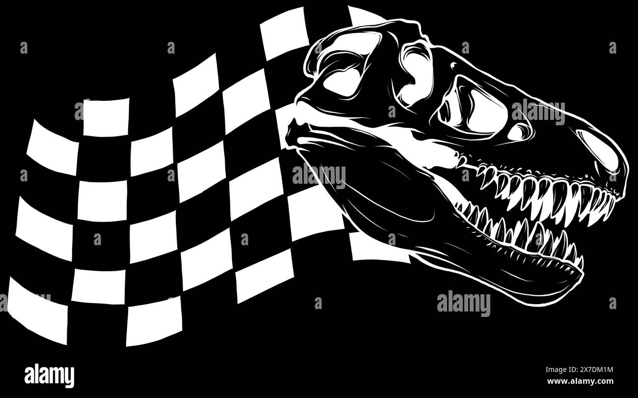 Dinosaurierkopfskelett in weißer Linie auf schwarzem Hintergrund Stock Vektor