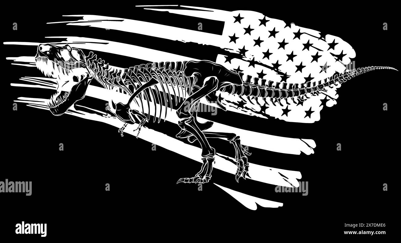 Tyrannosaurus Rex in weißer Linie auf schwarzem Hintergrund Stock Vektor