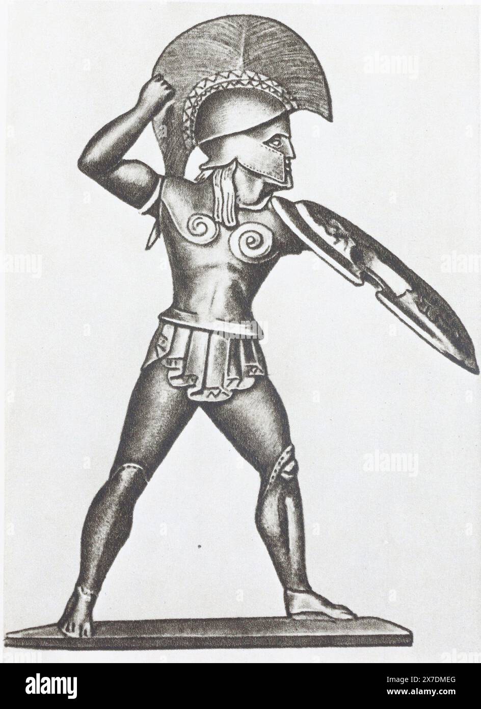 Hoplite in voller Rüstung. Figur aus dem dorianischen Heiligtum in Dodona. Foto aus der Mitte des 20. Jahrhunderts. Stockfoto