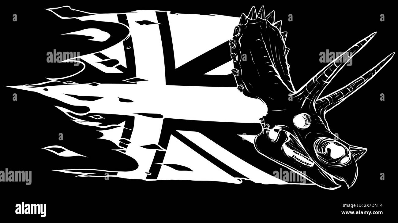 Triceratops Schädel in weißer Linie auf schwarzem Hintergrund Stock Vektor