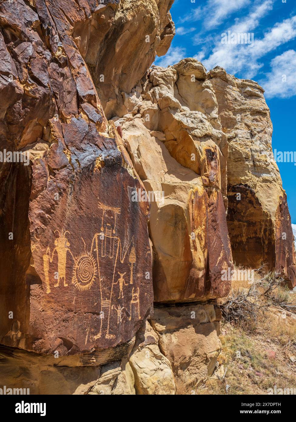 Felszeichnungen der Fremont-Indianer, Island Park Road, McKee Spring, Dinosaur National Monument, Vernal, Utah. Stockfoto