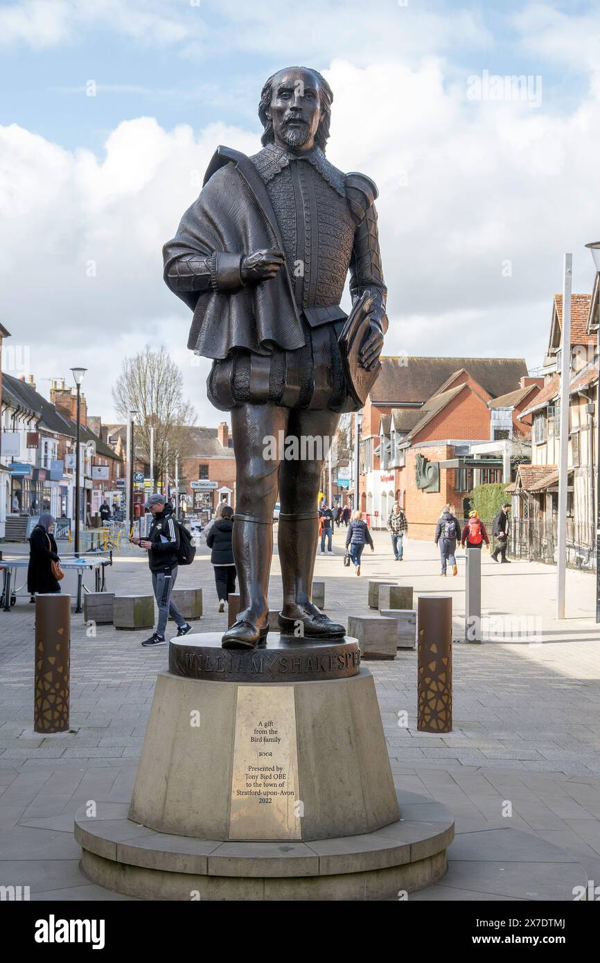 Statue William Shakespeare in der Henley Street, Stratford-upon-Avon, Warwickshire, England, Großbritannien Stockfoto