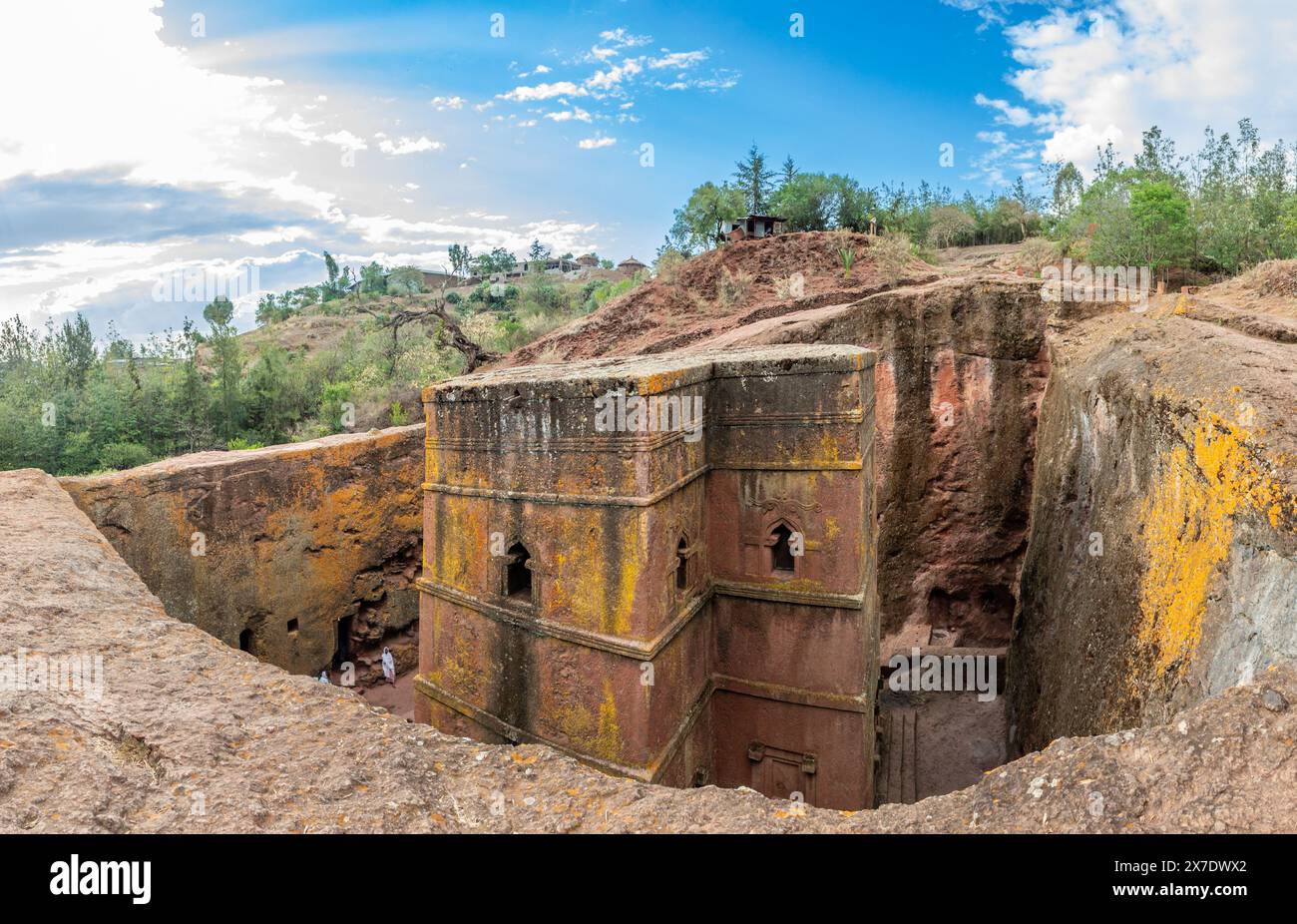 Felsengehauene monolithische, kreuzförmige Ortodoxkirche St. George, Lalibela, Region Amhara, Äthiopien. Stockfoto