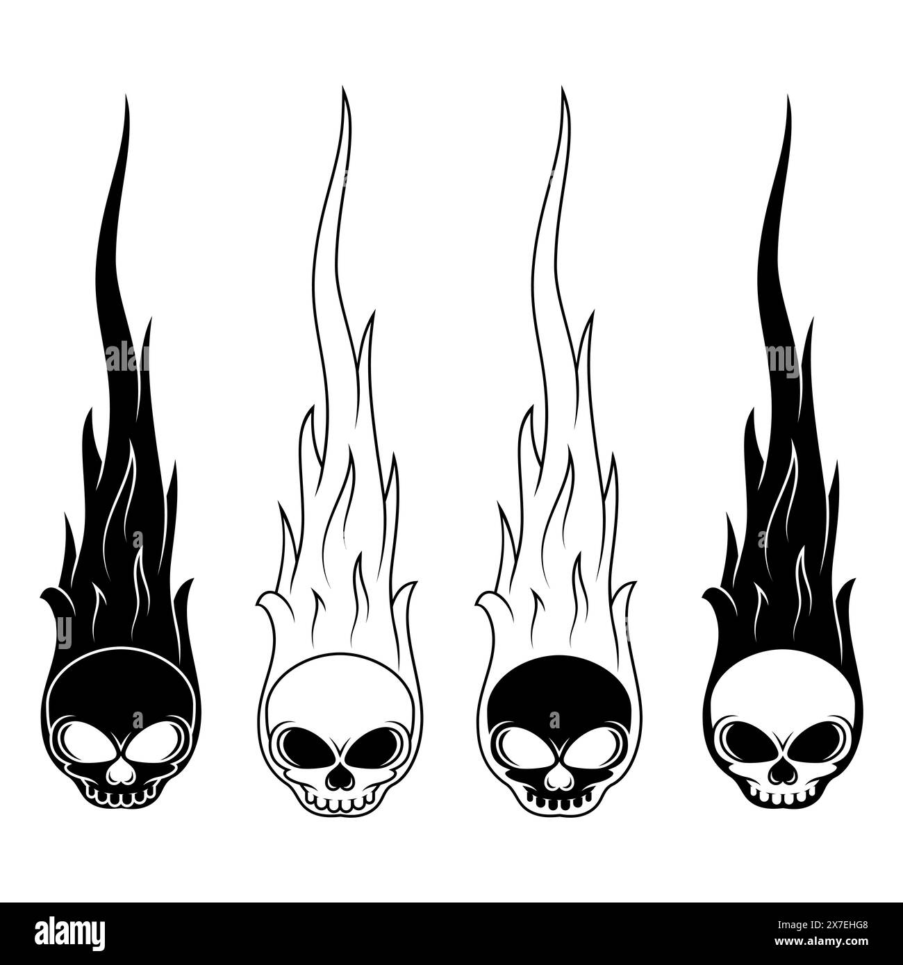 Schädel-Vektor-Design im Cartoon-Stil in Feuer verschlungen Stock Vektor