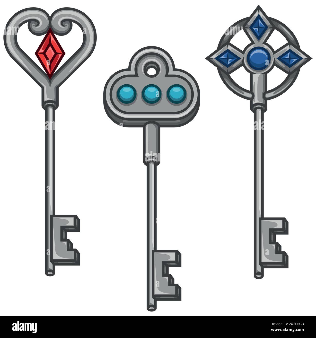 Vektordesign von Schlüsseln für alte Schlösser, Schlosserschlüssel Stock Vektor