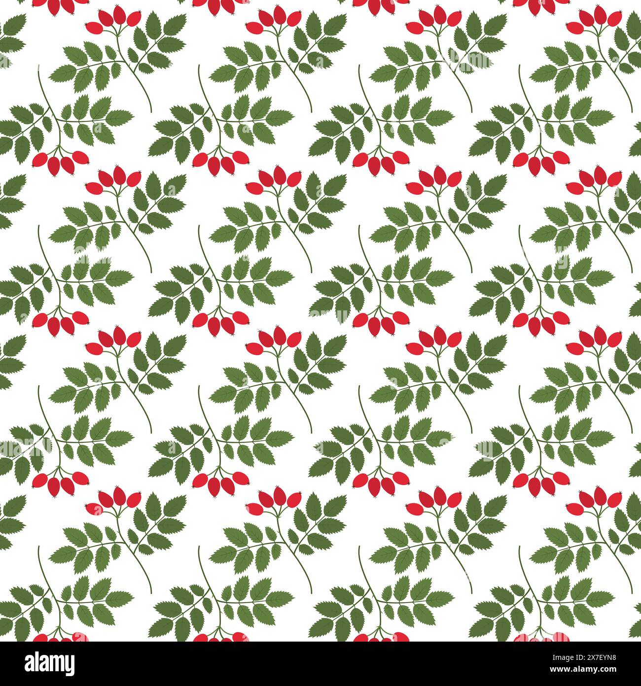 Hagebutte mit Beeren und Blättern nahtloses Muster in trendigen weichen Tönen botanische Hintergrund Textur isolieren EPS Vektor Wrapping, Tapete, Verpackung oder Web, Poster, Preisschild, Label, Werbedesign-Idee Stock Vektor