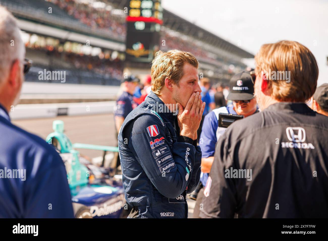 Indianapolis, Usa. Mai 2024. Andretti Global Pilot Marcus Ericsson reagiert nach der Qualifikation für den Indy 500 2024 auf dem Indianapolis Motor Speedway. Quelle: SOPA Images Limited/Alamy Live News Stockfoto