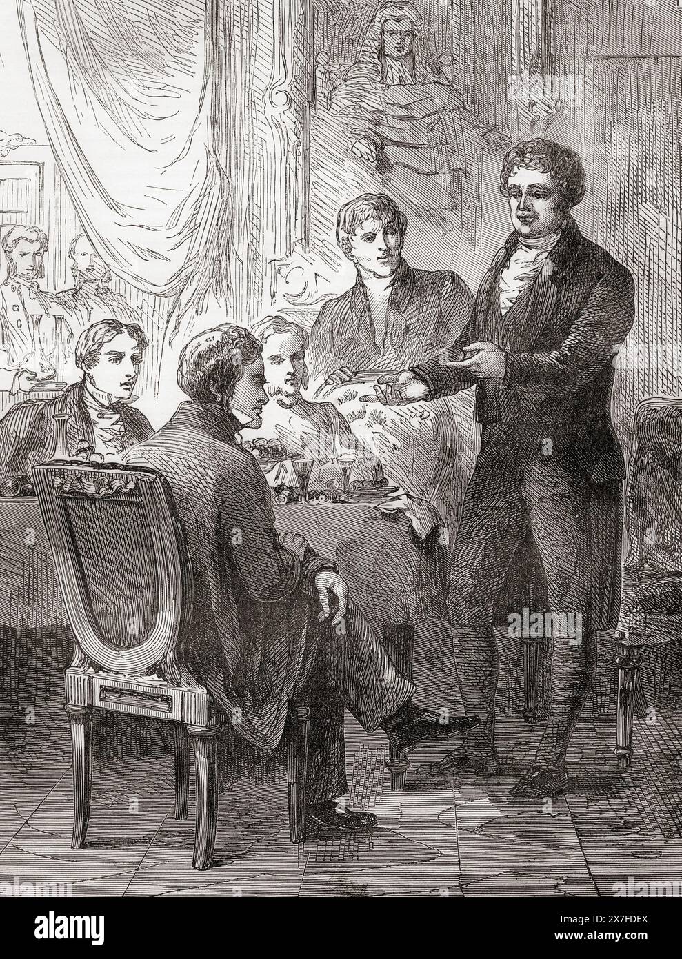 Herr O'Connell schlägt die Gründung der Katholischen Vereinigung vor. Daniel O'Connell, auch bekannt als der Befreier oder der Emanzipator, 1775 - 1847. Irischer politischer Führer. Aus Cassells illustrierter Geschichte Englands. Stockfoto