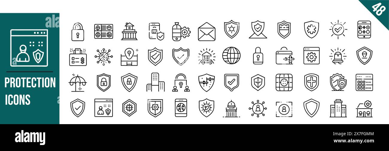 Symbol für Schutz. Lineare Symbolsammlung, bearbeitbare Kontur, Vektorillustration. Stock Vektor
