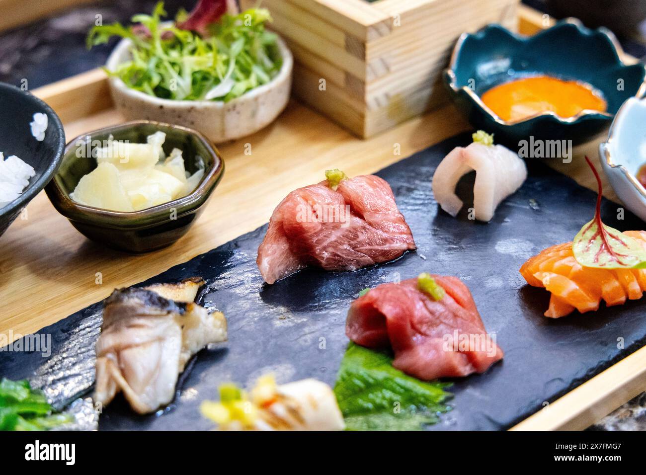 Omakase Sushi im japanischen Restaurant Kibako, London, England Stockfoto