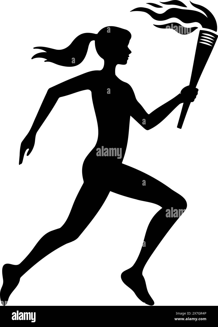 Weibliche Athletin, die mit einer Fackel läuft. Vektorabbildung Stock Vektor