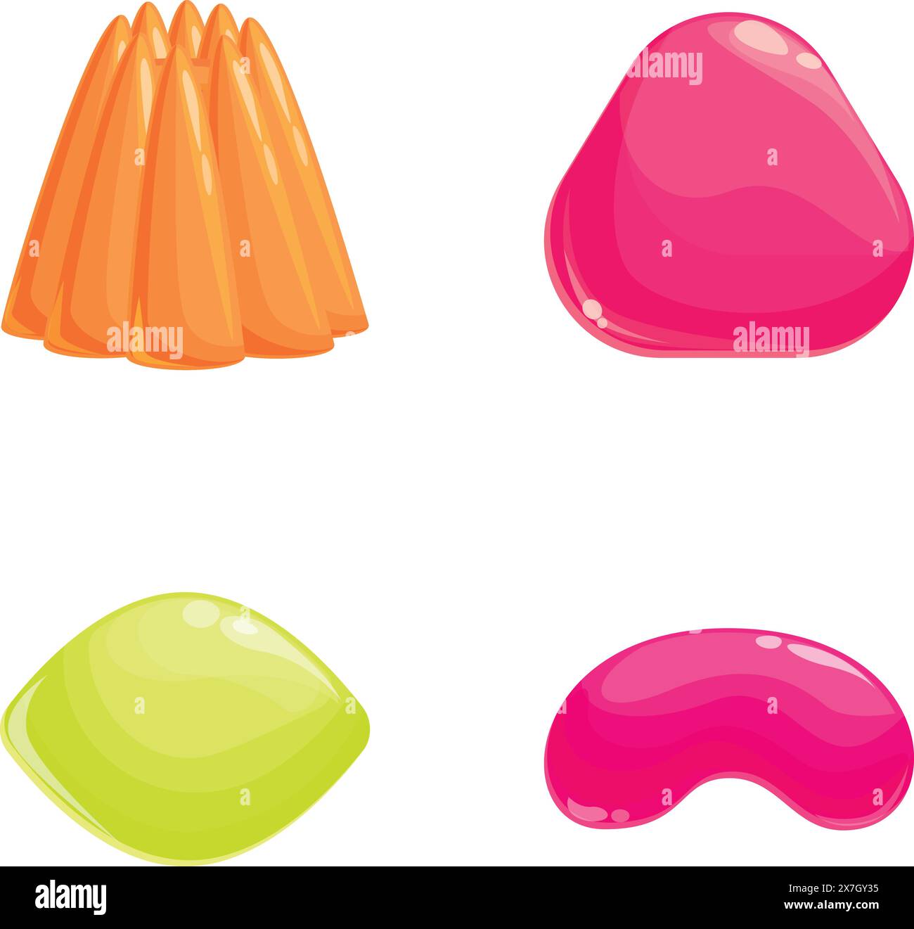 Jelly Candy Icons setzen Cartoon Vektor. Bunte Gummibonbons und Gelee. Süßes Essen, Nachtisch Stock Vektor