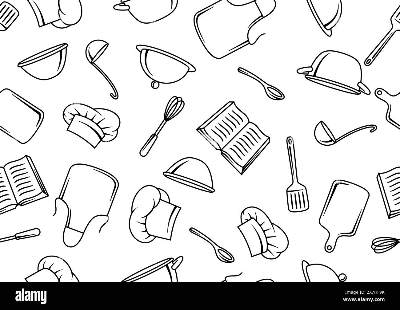 Muster mit Küchenutensilien. Kochutensilien für Zuhause und Restaurant. Stock Vektor