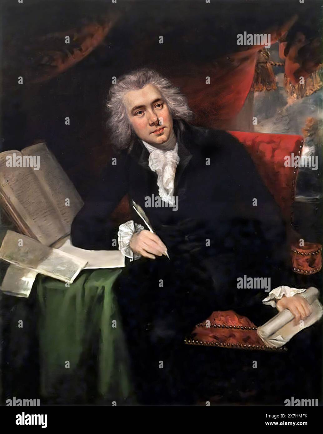 William Wilberforce (1759–1833), ein englischer Politiker, Philanthrope und Führer der Bewegung zur Abschaffung des Sklavenhandels. Porträtgemälde von John Rising, Öl auf Leinwand, um 1790, im Wilberforce House Museum, Hull, Yorkshire, Großbritannien Stockfoto