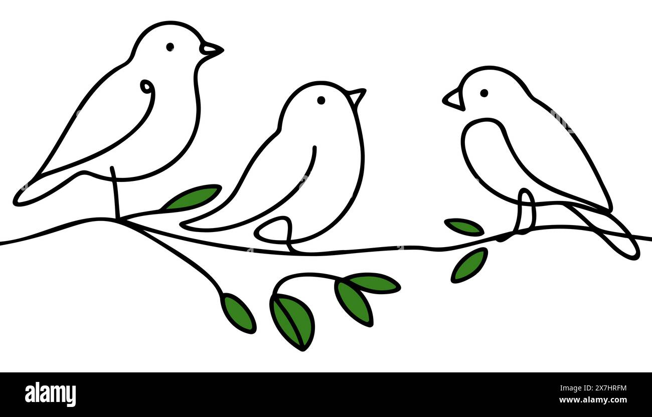 Durchgehende einzeilige Zugvögel. Minimalistisches Vogel- und umrissenes Design Stock Vektor